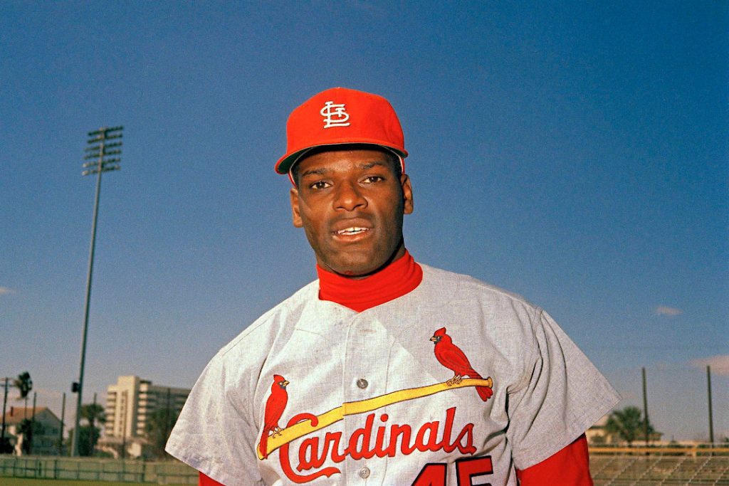 Fotografía de Bob Gibson con la camiseta de los St. Louis Cardinals